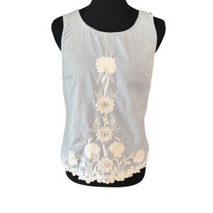 Anthropologie Lil Light Blue Floral Embroidered Cotton Sleeveless Top Size 4